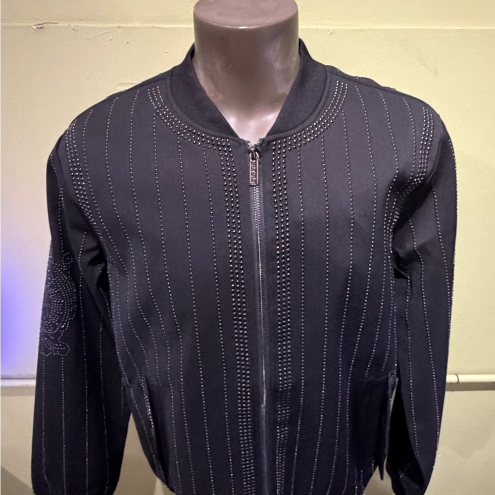 Barabas Men's Black Studded Bomber Jacket modern fit side pockets